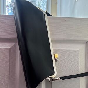 Black and White Shoulder Bag with Gold Accents